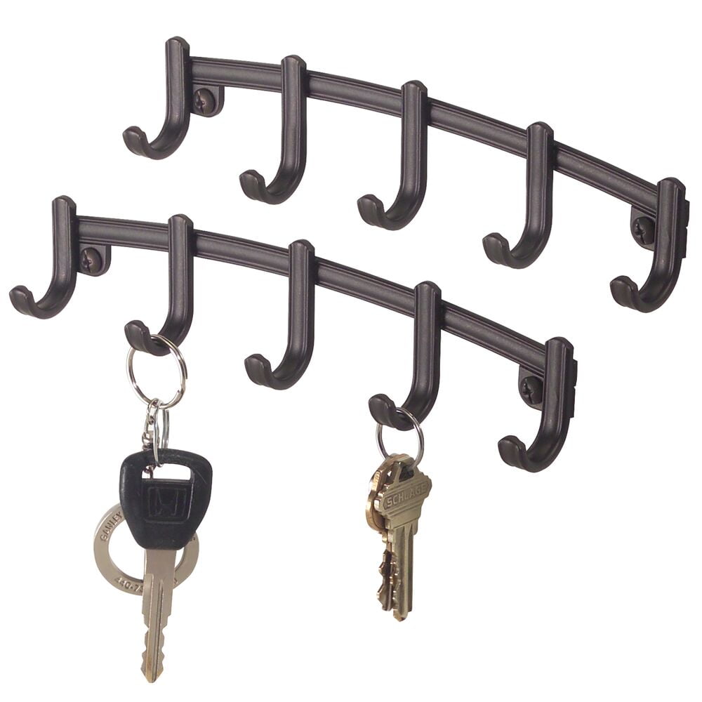 Bronze Metal Wall-Mount Key Holder with 5 Hooks, 2 Pack