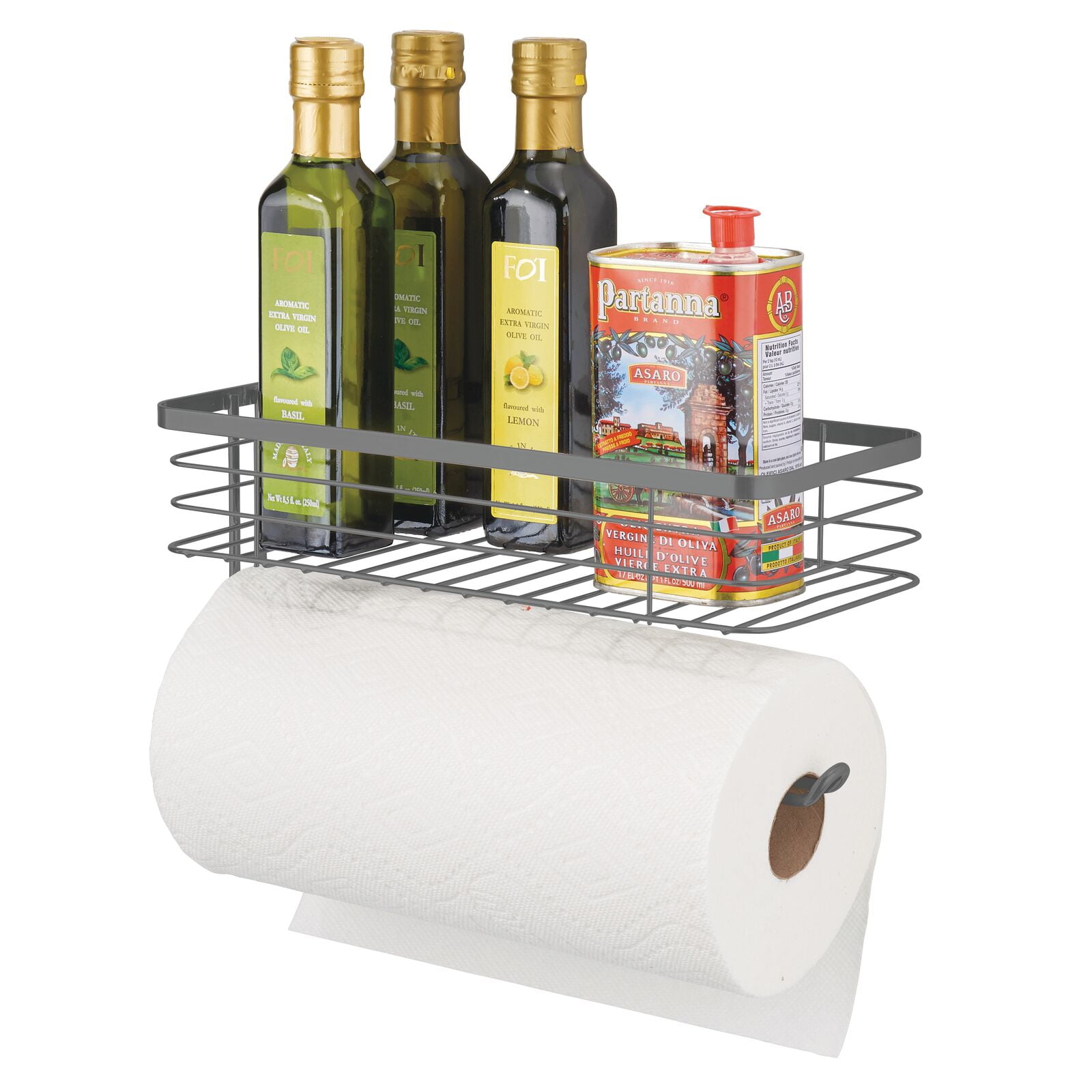mDesign Steel Horizontal Wall Mount Paper Towel Holder Basket
