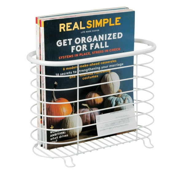 mDesign Steel Magazine Holder Storage Organizer Bin - White