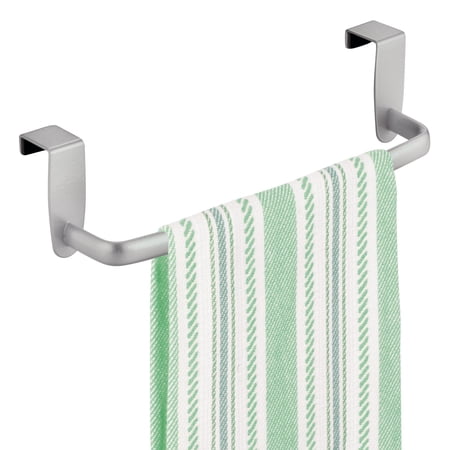 mDesign Steel Metal Over Cabinet Towel Rack Storage Organizer Bar - Silver