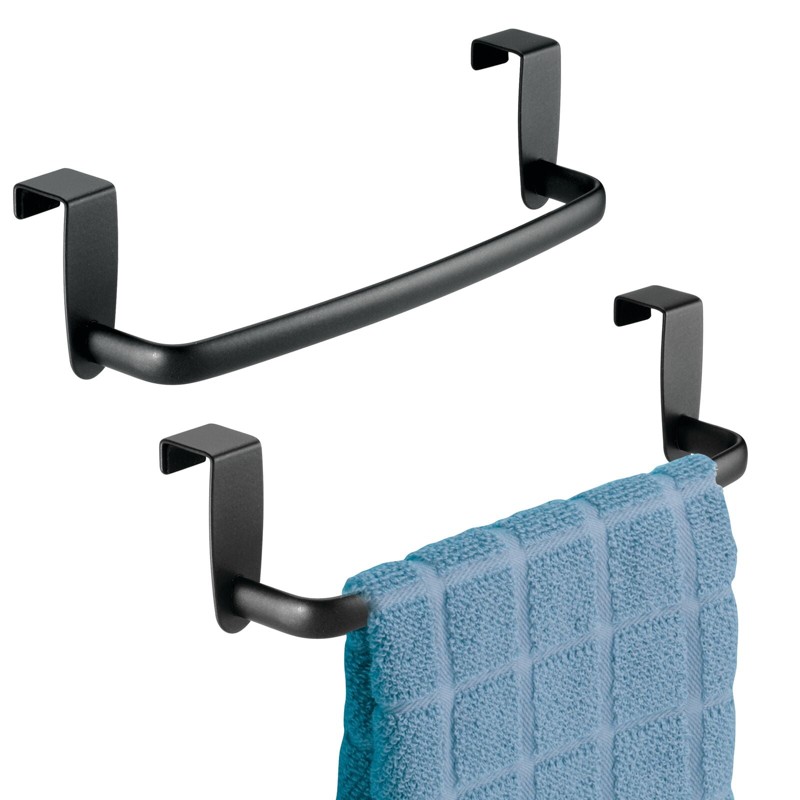 mDesign Over Cabinet Kitchen Door Towel Storage Organizer and Hanger, 2 ...