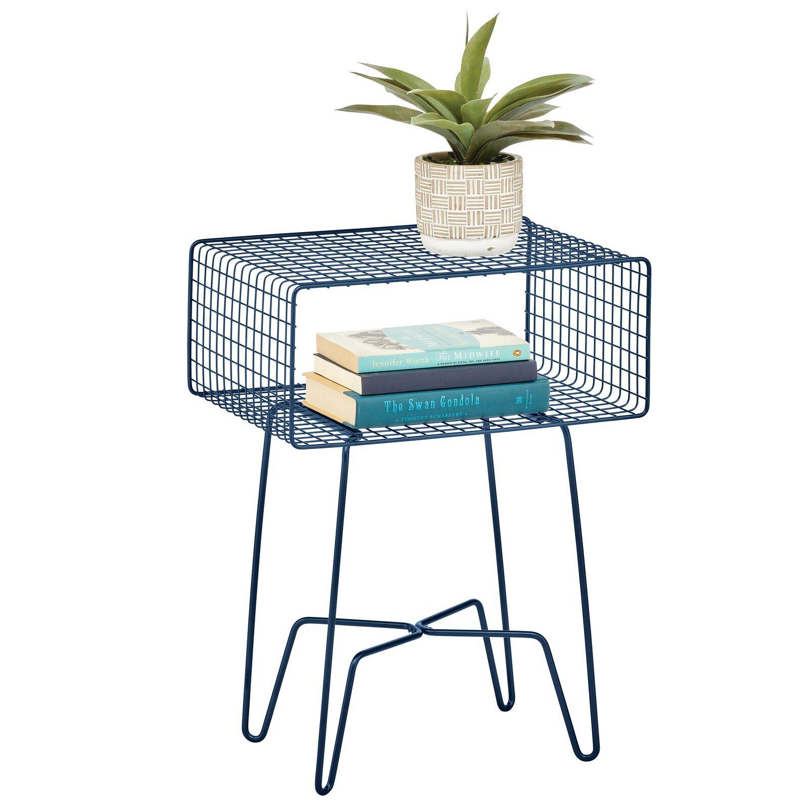 mDesign Steel Modern Industrial Bedroom Side Table with Storage Shelf