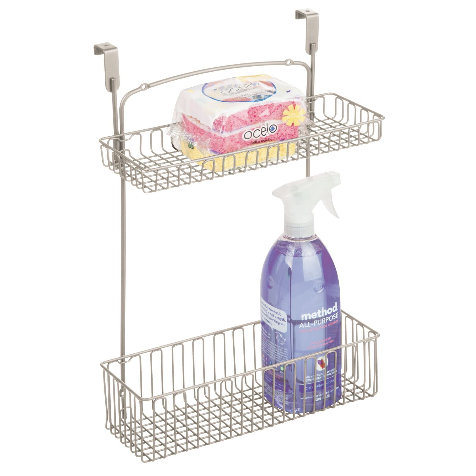 mDesign Steel Over Kitchen Storage Organizer Holder and Basket