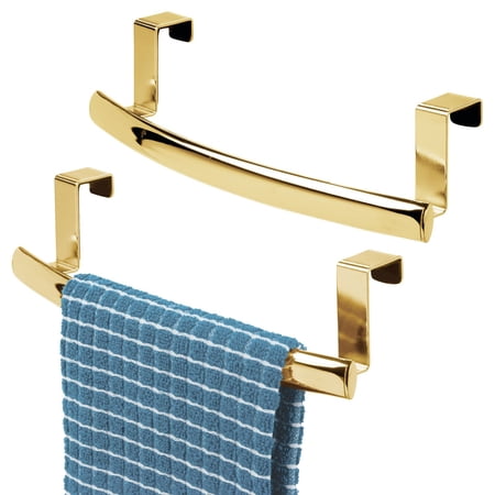 mDesign Steel Over Door Curved Towel Bar Storage Hanger Rack, 2 Pack, Soft Brass