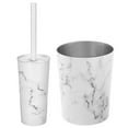 thumbnail image 1 of mDesign Steel/Plastic Toilet Bowl Brush 1.7 Gal Trash Can Set of 2 White Marble, 1 of 7