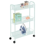 mDesign Steel Slim Rolling Utility Cart Storage Organizer, Shelves - Mint Green
