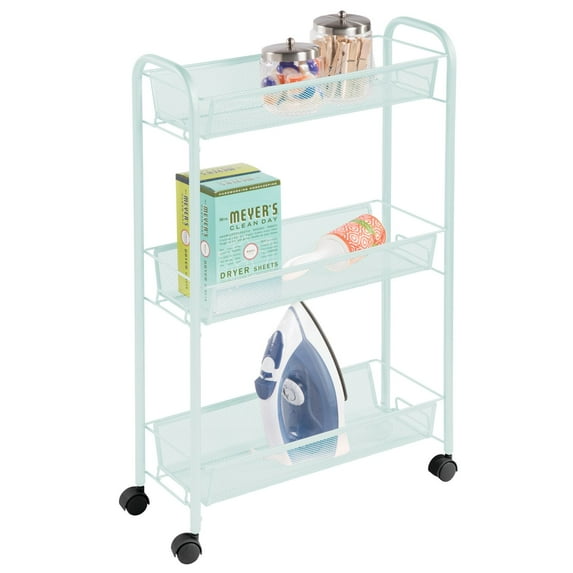mDesign Steel Slim Rolling Utility Cart Storage Organizer, Shelves - Mint Green