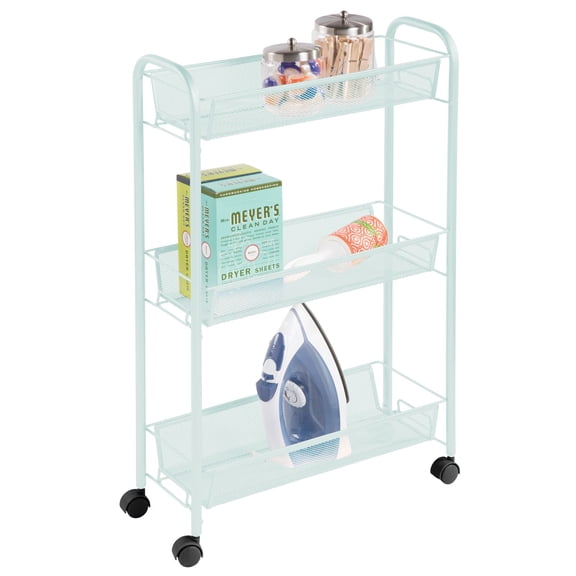 mDesign Steel Slim Rolling Utility Cart Storage Organizer, Shelves - Mint Green