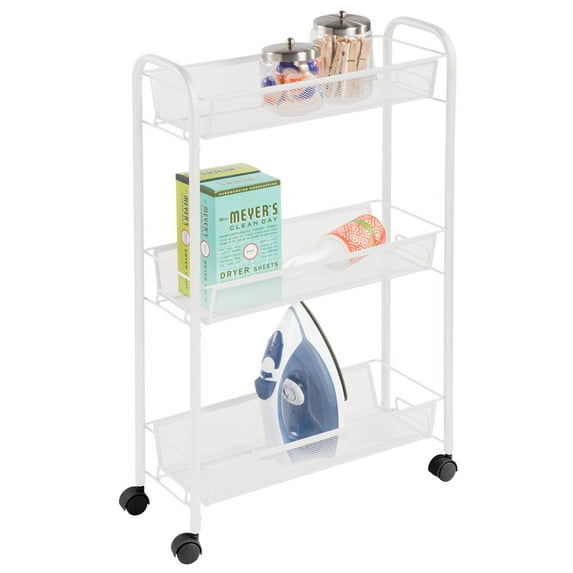 mDesign Steel Slim Rolling Utility Cart Storage Organizer with Shelves, White