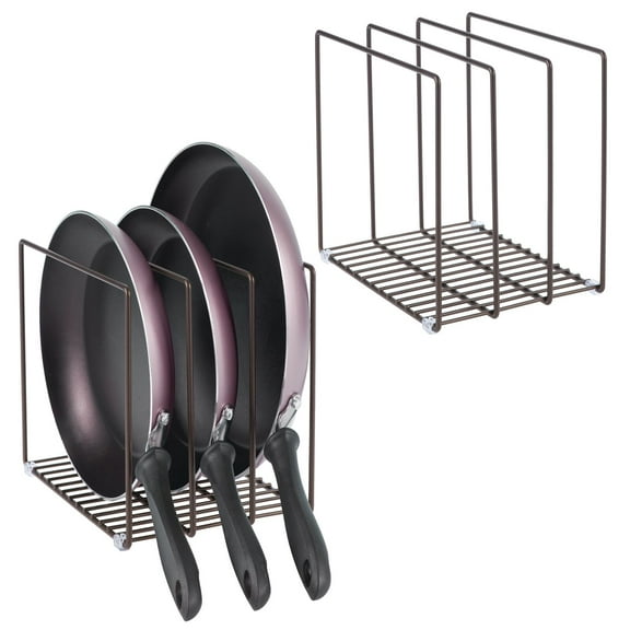 mDesign Steel Storage Tray Organizer Rack for Kitchen Cabinet - 2 Pack - Bronze