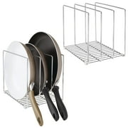 mDesign Steel Storage Tray Organizer Rack for Kitchen Cabinet - 2 Pack - Chrome