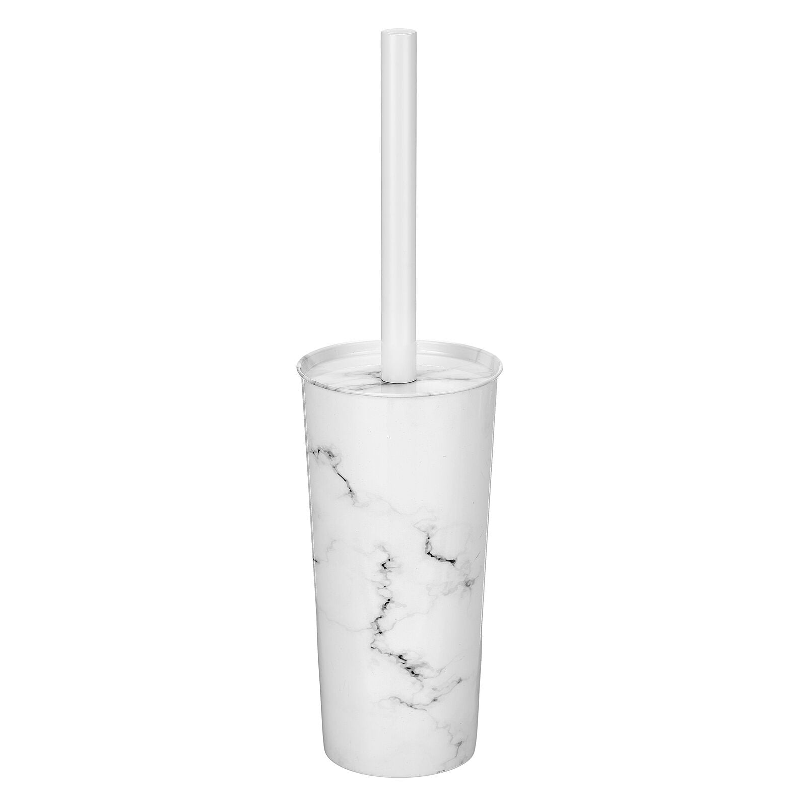 mDesign Steel Toilet Bowl Brush/Holder Bathroom Storage Combo - White Marble
