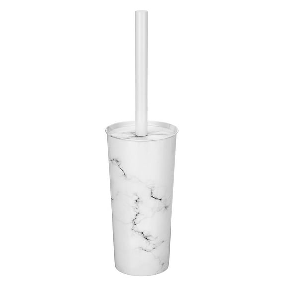 mDesign Steel Toilet Bowl Brush/Holder Bathroom Storage Combo - White Marble