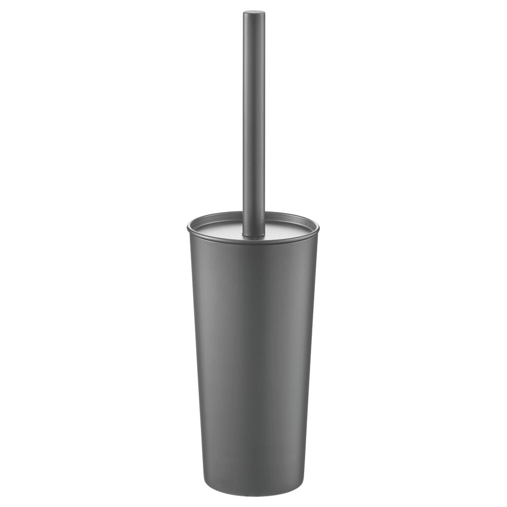 mDesign Steel Toilet Bowl Brush and Holder Combo, Storage Organizer for Bathroom Cabinet, Floor Corner - Heavy Duty Cleaning Equipment and Home Decor - Mirri Collection - Graphite Gray