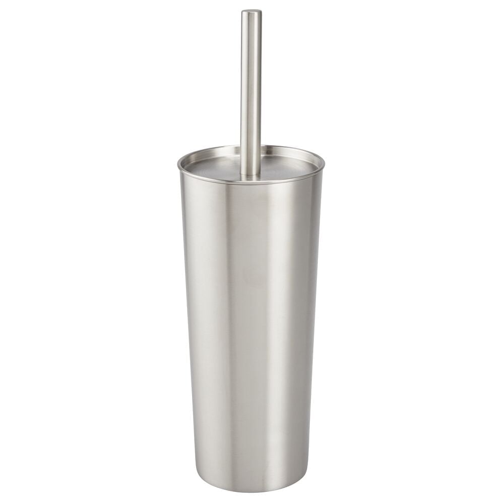 mDesign Steel Toilet Bowl Brush/Holder Combo for Bathroom - Brushed/Chrome