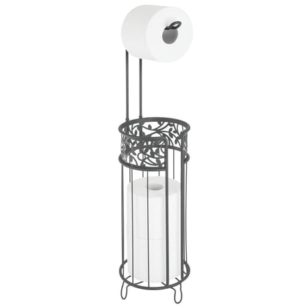 mDesign Steel Toilet Paper Roll Storage and Dispenser for Bathroom - Dark Gray