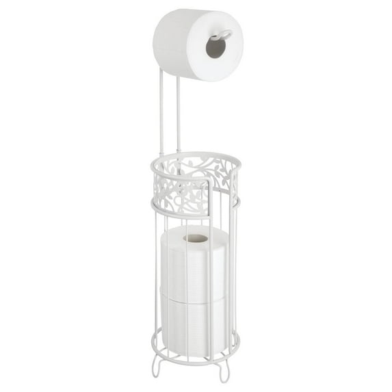 mDesign Steel Toilet Paper Roll Storage and Dispenser for Bathroom - White