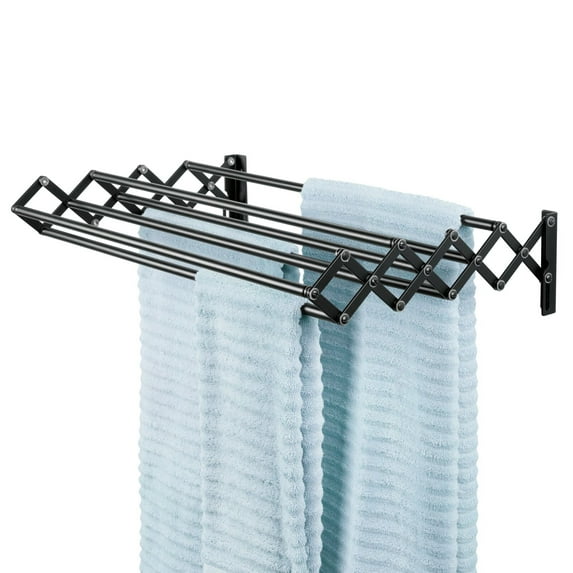 mDesign Steel Wall Mount Accordion Expandable Clothes Air Drying Rack - Black