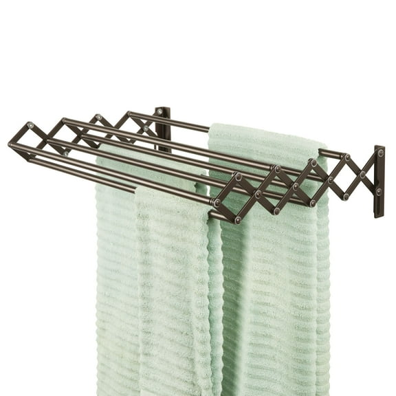 mDesign Steel Wall Mount Accordion Expandable Clothes Air Drying Rack - Bronze
