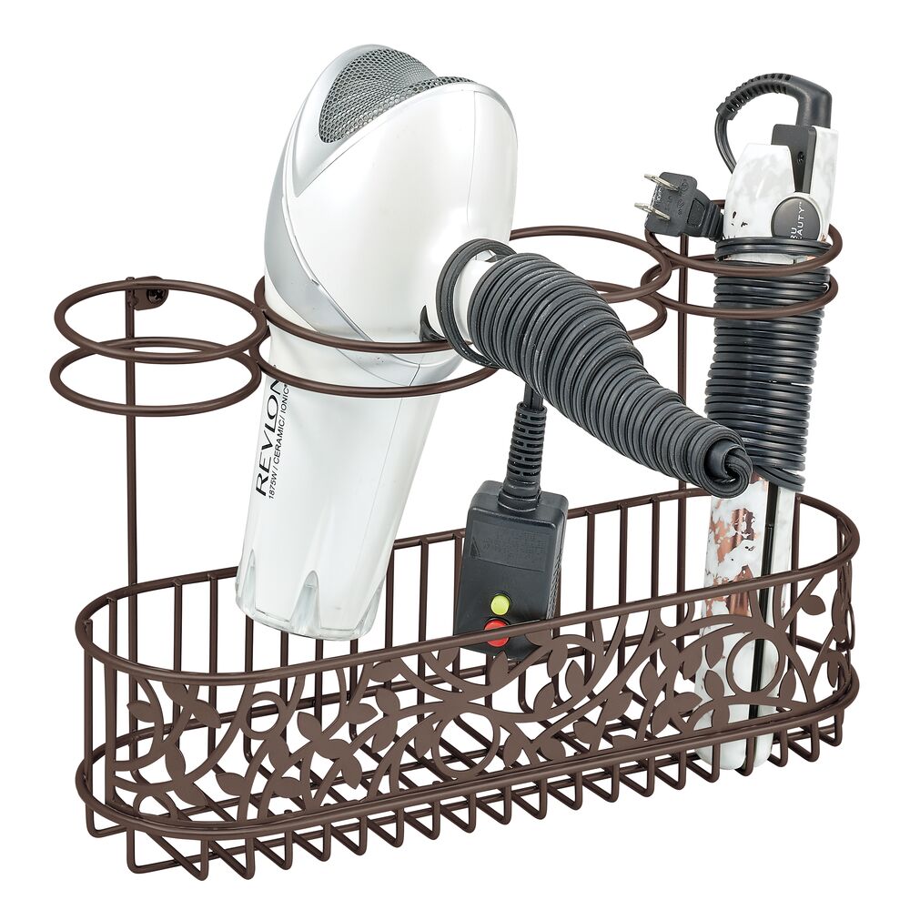 mDesign Steel Wall Mount Hair Dryer Holder, Styling Tool Storage