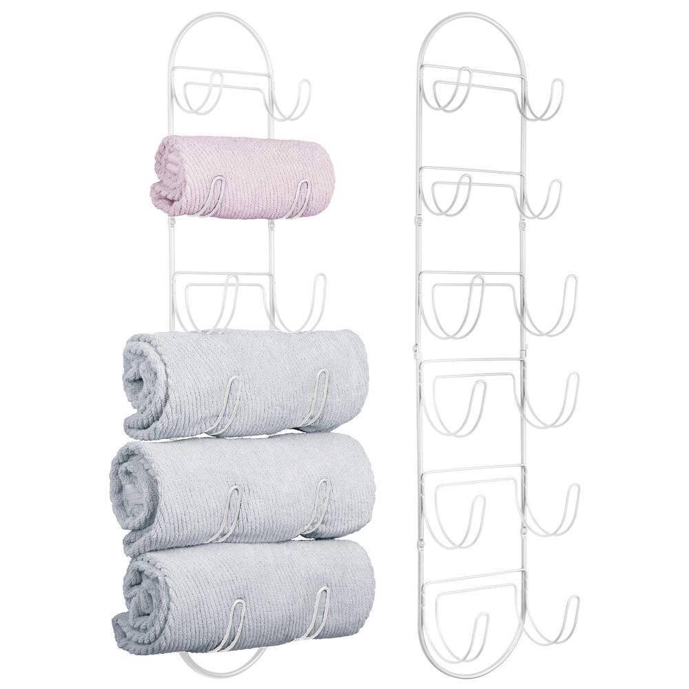 mDesign Steel Wall Mount Towel Rack with 6 Compartments 2 Pack
