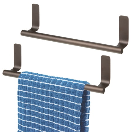 mDesign Steel Wall-Mounted Self-Adhesive Towel Rack Holder - 2 Pack - Bronze