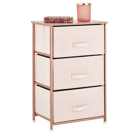 mDesign Storage Dresser Tower Furniture Unit with 3 Drawers, Lt. Pink/Rose Gold