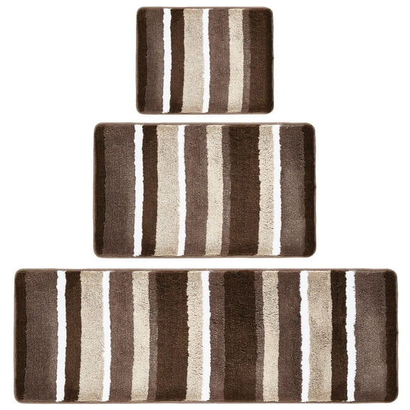 mDesign Striped Microfiber Bathroom Spa Mat Rugs/Runner, Set of 3 - Brown