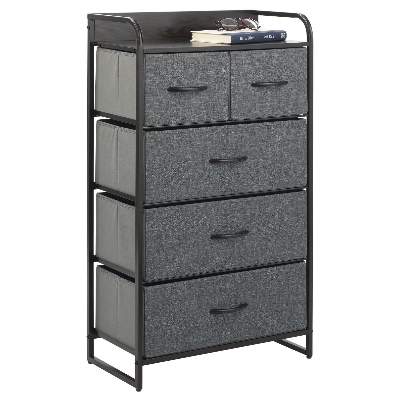 mDesign Tall Dresser Storage Chest, 5 Fabric Drawers Charcoal Gray