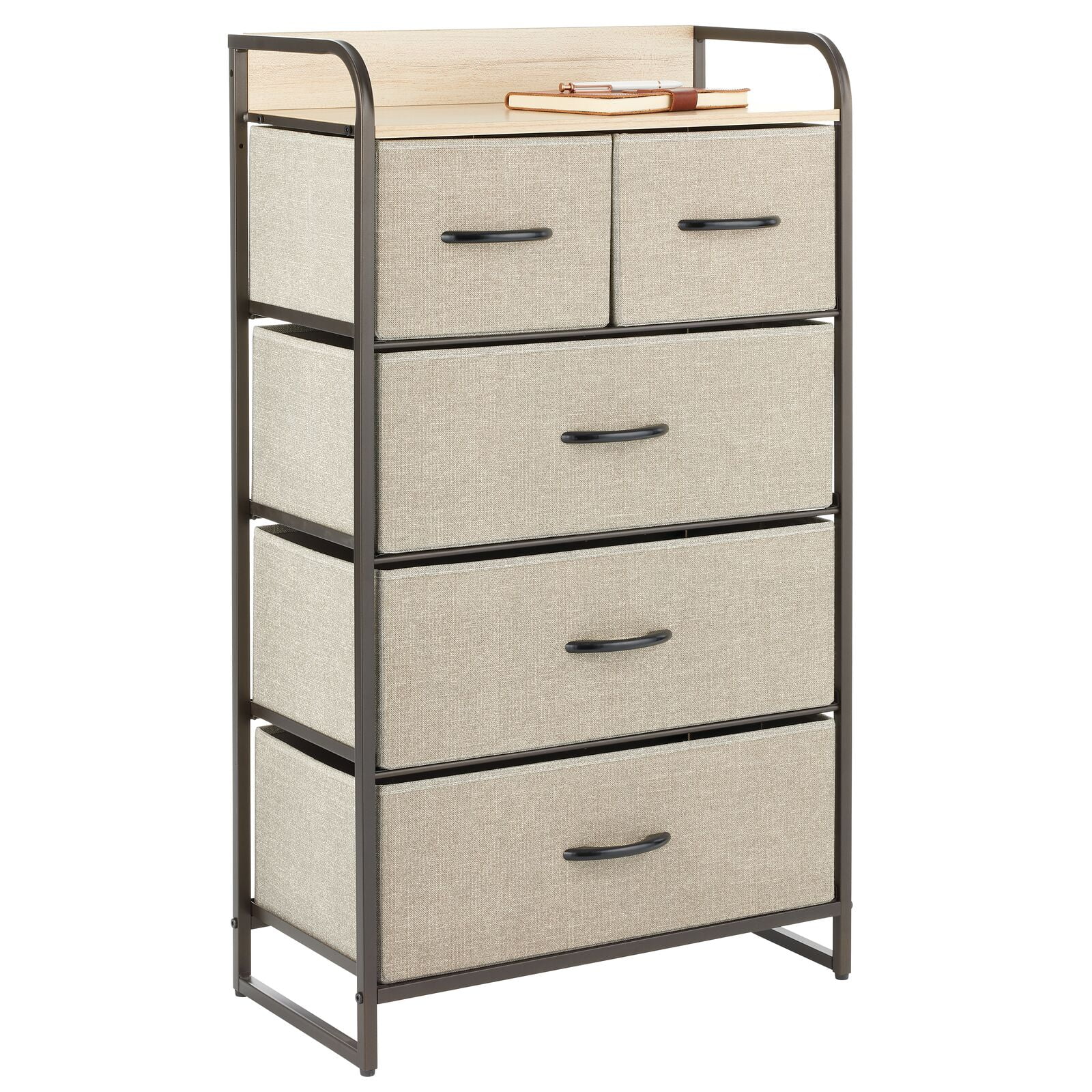 mDesign Tall Dresser Storage Chest, 5 Fabric Drawers - Tan/Bronze - Walmart.com