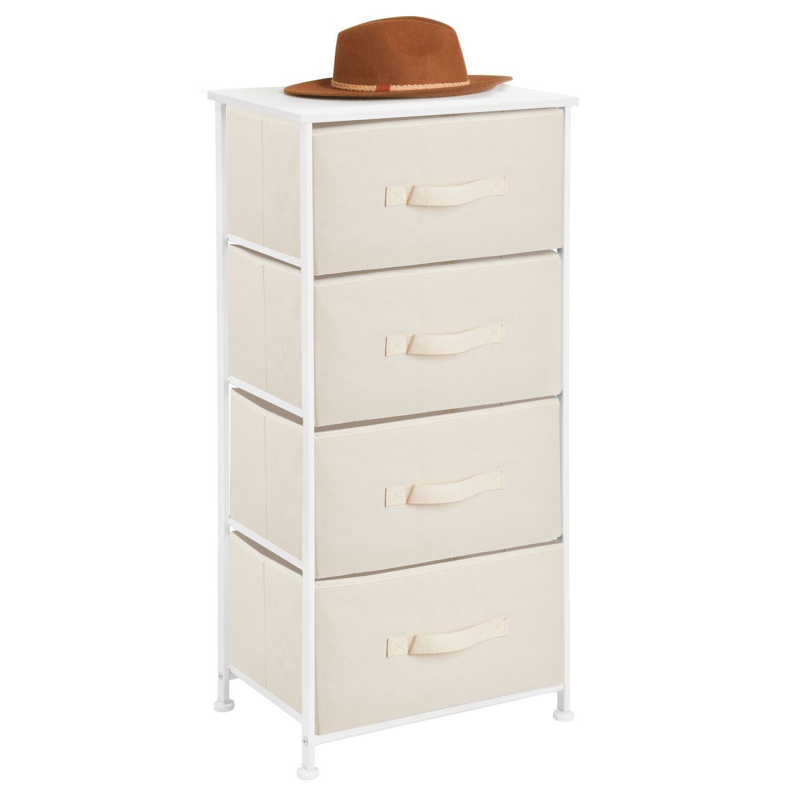 mDesign Tall Dresser Storage Tower Stand with 4 Fabric Drawers Cream