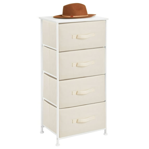 mDesign Tall Dresser Storage Tower Stand with 4 Fabric Drawers - Cream/White