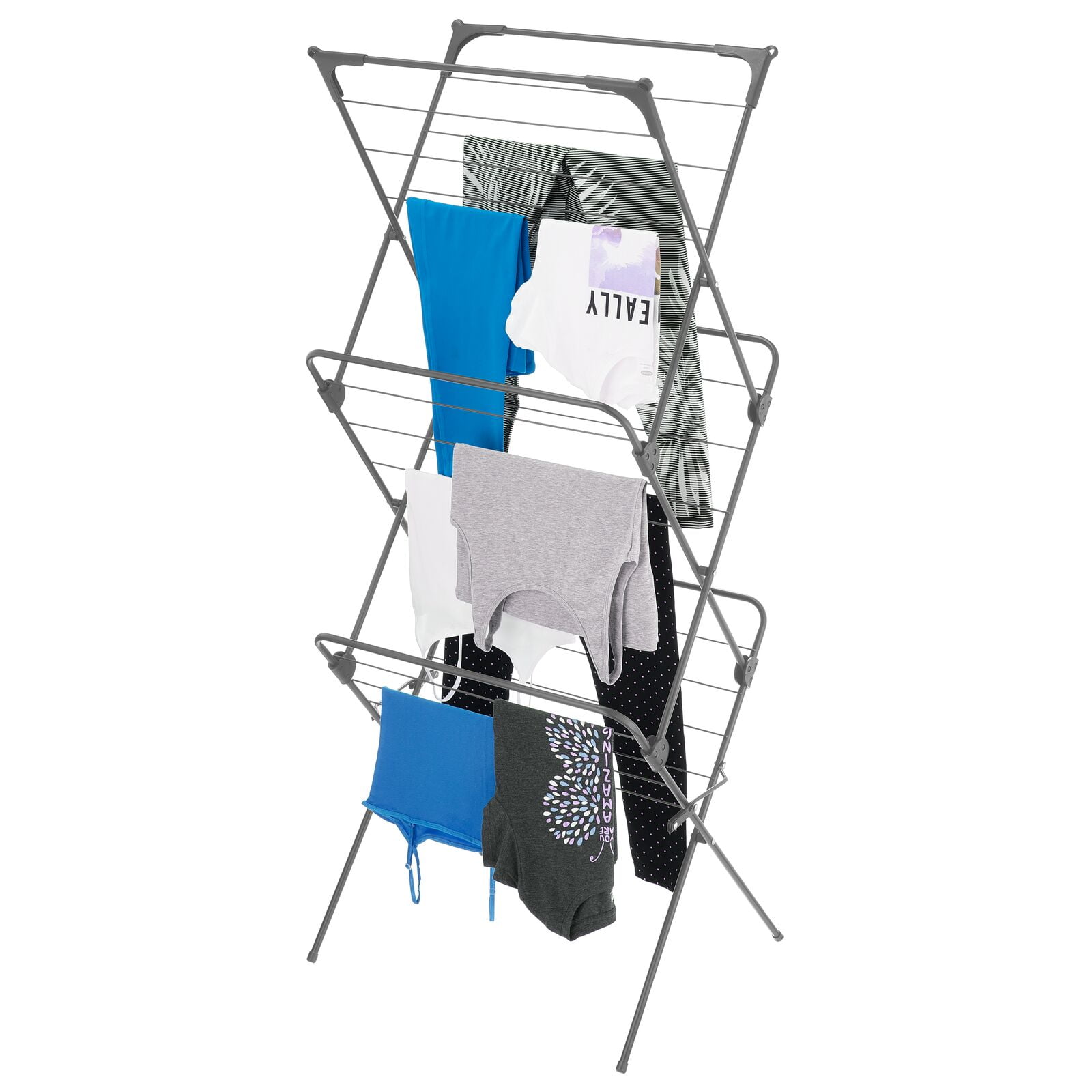 mDesign Tall Metal Foldable Laundry Clothes Drying Rack Stand Compact