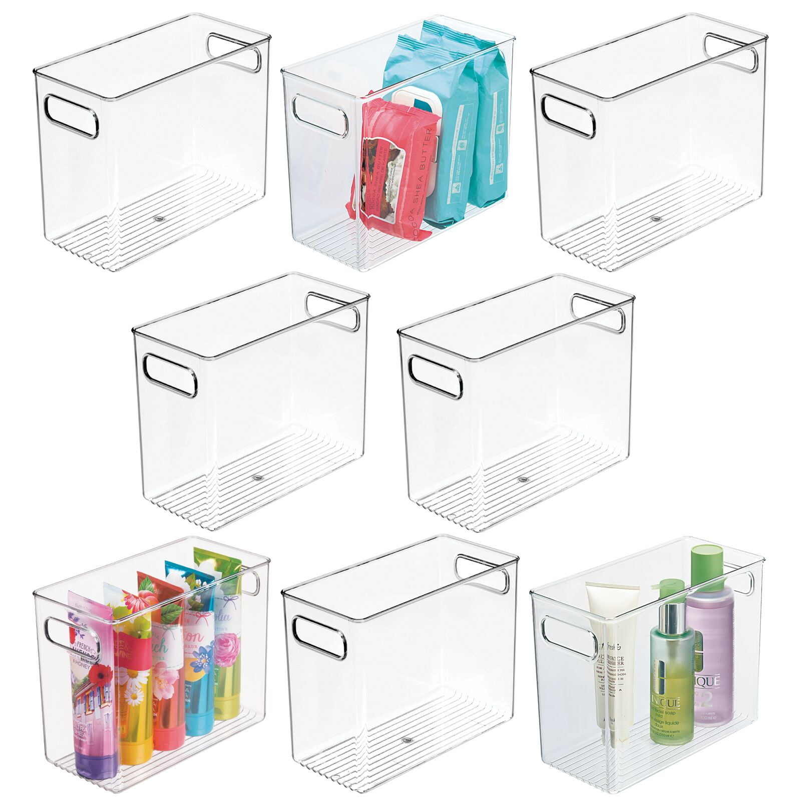 mDesign Tall Plastic Bathroom Organizer Bin with Built-In Handles, 8 Pack, Clear - Walmart.com