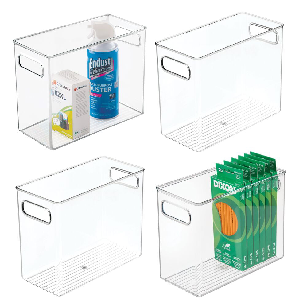 mDesign Tall Plastic Home Office Storage Organizer Bin, Handles, 4 Pack,  Clear 