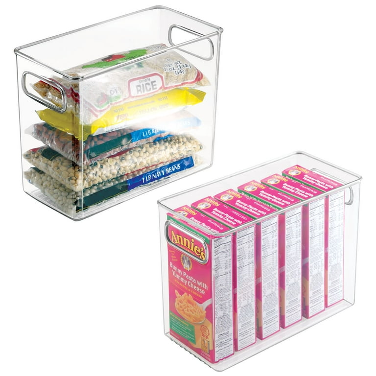 mDesign Tall Plastic Kitchen Storage Organizer Bin with Handles, 2 Pack,  Clear