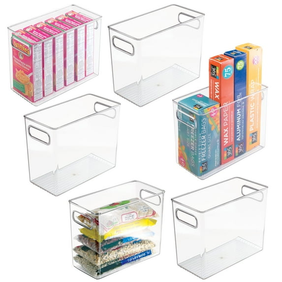 mDesign Tall Plastic Kitchen Storage Organizer Bin with Handles, 6 Pack, Clear