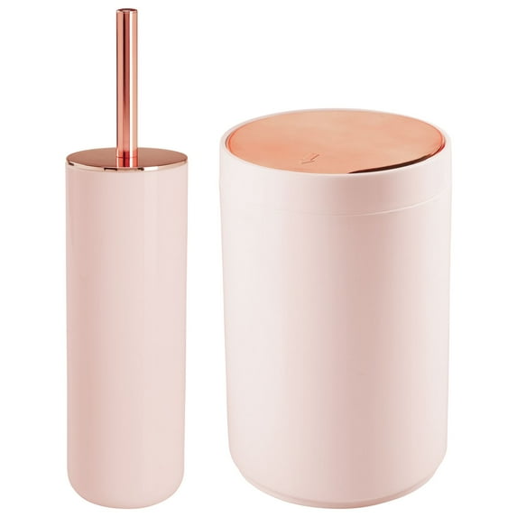 mDesign Toilet Bowl Brush and Wastebasket Combo - Set of 2 - Light Pink/Rose