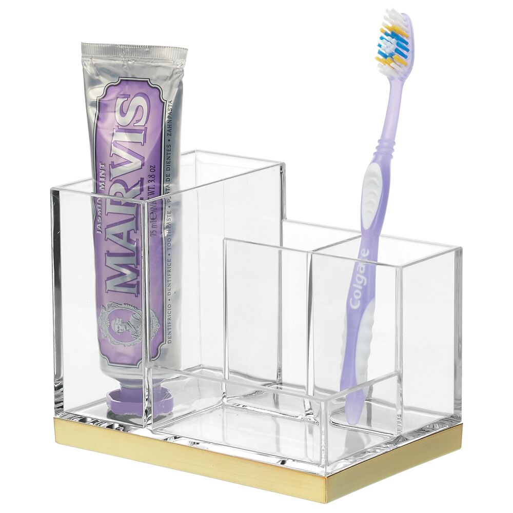 mDesign Toothbrush and Toothpaste Holder with 4 Compartments, Clear ...