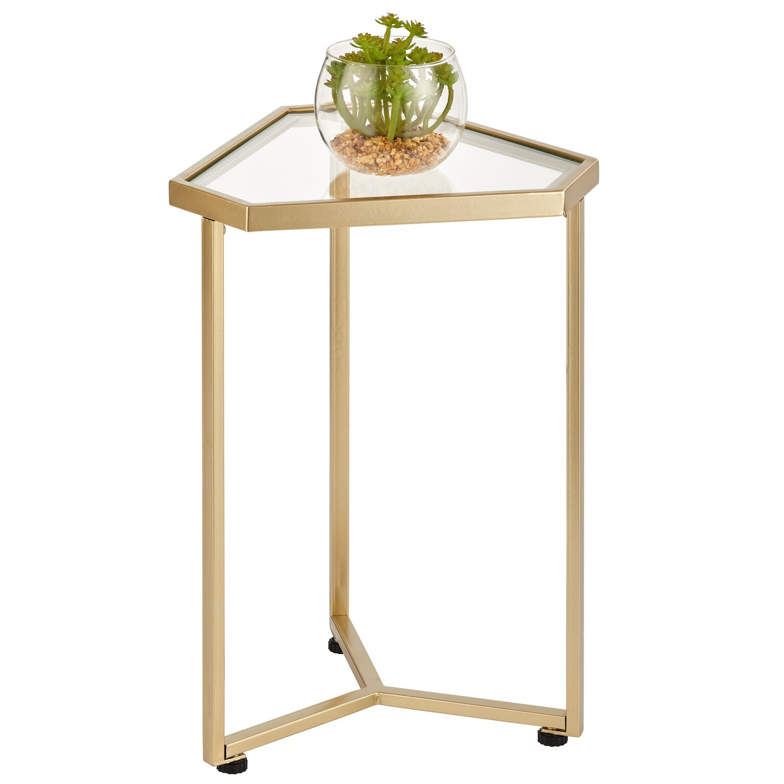 mDesign Triangle Metal  Glass In-Lay Accent Table Soft Brass/Glass 