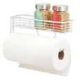 thumbnail image 1 of mDesign Wall Mount Metal Paper Towel Holder with Storage Shelf for Kitchen, Pantry, Laundry, Garage Organization - Shelf Holds Spice Bottles, Glass Jars, Oils and Vinegars - White, 1 of 8