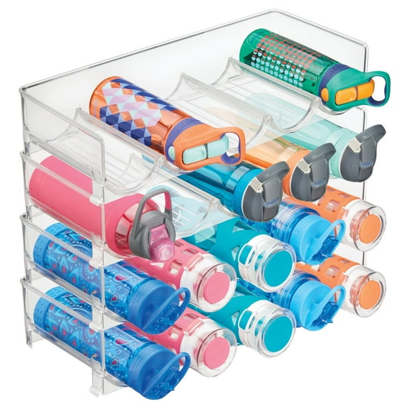 mDesign Water Bottle / Wine Rack Storage Organizer, 20 Bottles, 4 Pack - Clear