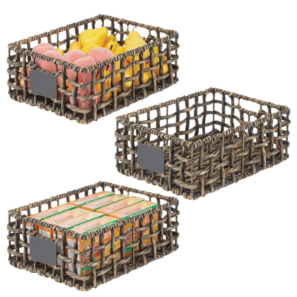 mDesign Water Hyacinth Open Weave Basket, Chalkboard Label, 3 Pack
