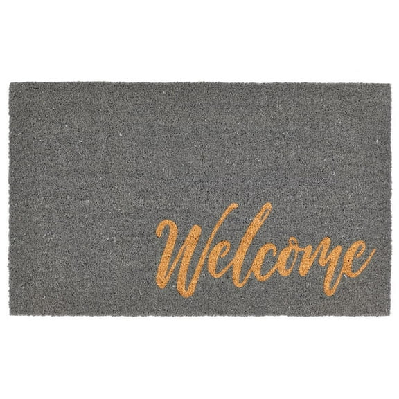 mDesign Welcome Doormat with Decorative Script - 36" x 22" - Natural/Gray