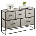 thumbnail image 1 of mDesign Wide Modern 5-Drawer Storage Dresser Unit, Sturdy Steel Frame, Wood Top, Easy-Pull Wood Handles/Fabric Bins, Organizer for Bedroom, Hallway, Entryway, Closet, Margot Collection, Black/Dk Gray, 1 of 7