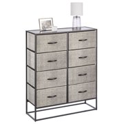 mDesign Wide Modern 8-Drawer Dresser Storage Unit, Sturdy Steel Frame, Wood Top, Easy-Pull Wood Handles/Fabric Bins, Organizer for Bedroom, Hallway, Entryway, Closet, Margo Collection, Black/Dark Gray