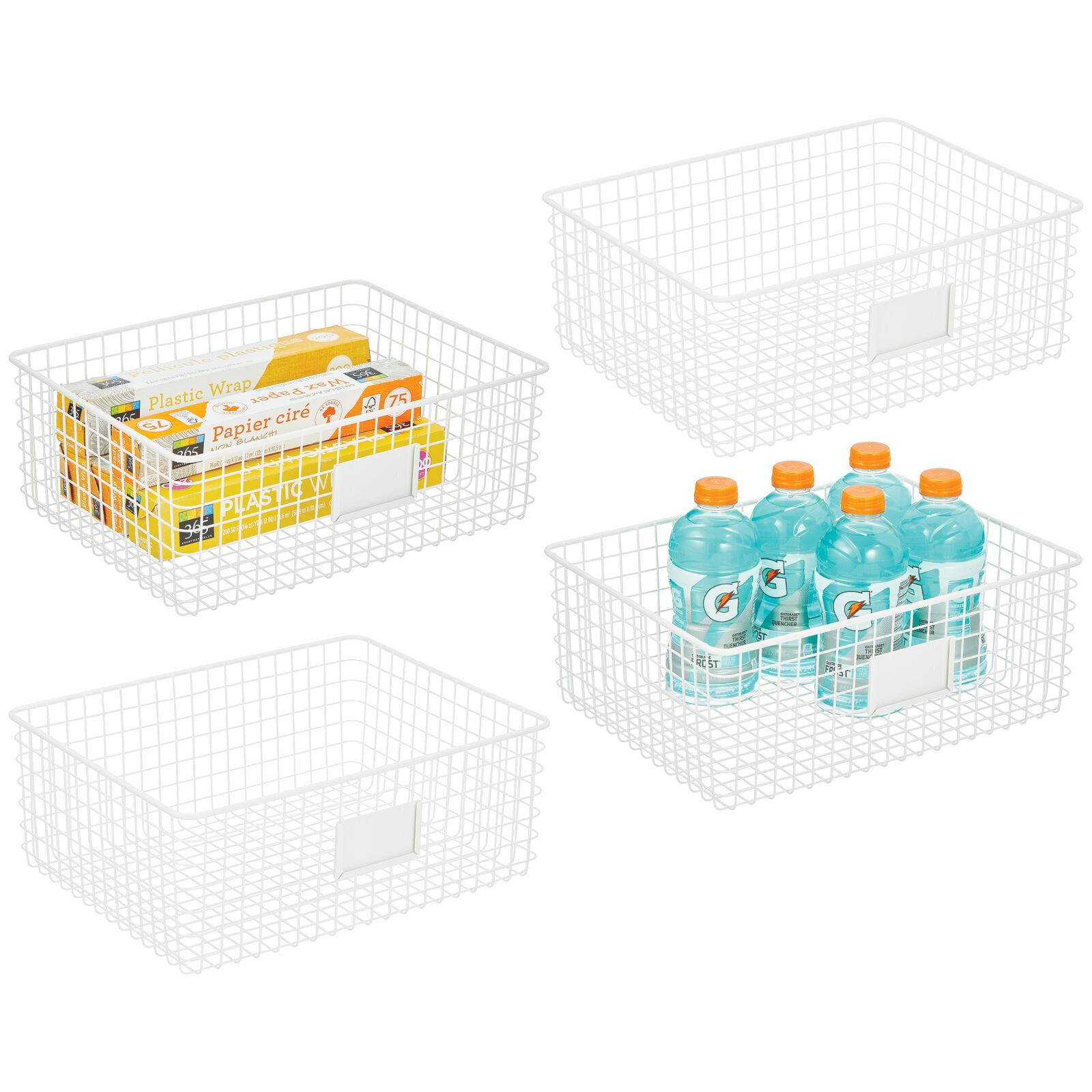 mDesign Wide Steel Kitchen Organizer Basket with Label Slot, 4 Pack