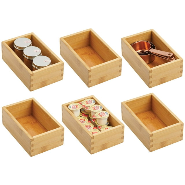 mDesign Wood Bamboo Kitchen Storage Bin Container Crate Box, 6 Pack, Natural