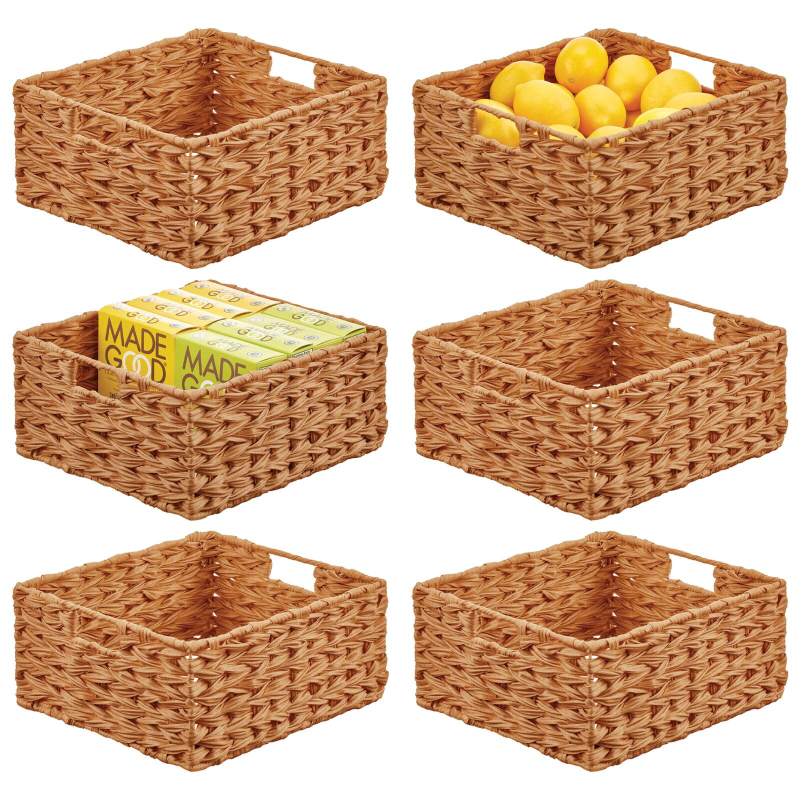 mDesign Woven Farmhouse Kitchen Pantry Food Storage Basket Box, 6 Pack, Camel