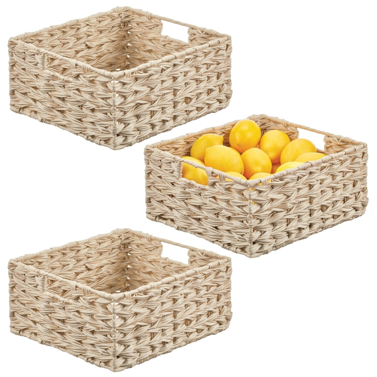 mDesign Woven Farmhouse Kitchen Pantry Storage Basket Box, 3 Pack